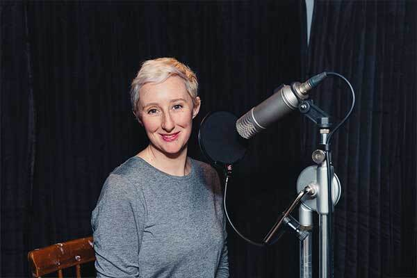Northern Irish female voice-over talent in their home studio.